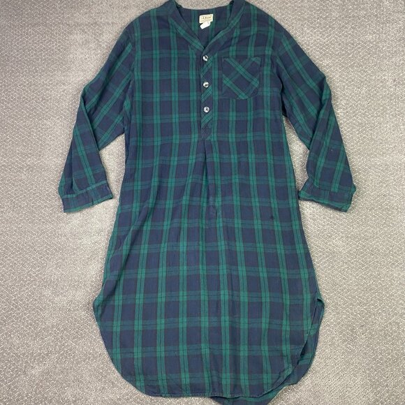 L.L. Bean Other - LL Bean Flannel Night Shirt Gown Men's Medium Green Tartan Plaid Cotton Vintage